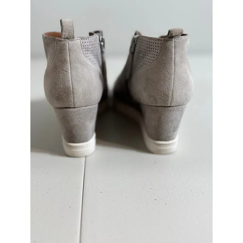 Linea Paolo sneaker suede gray open weave wedge  bootie zip ankle Sz 6M